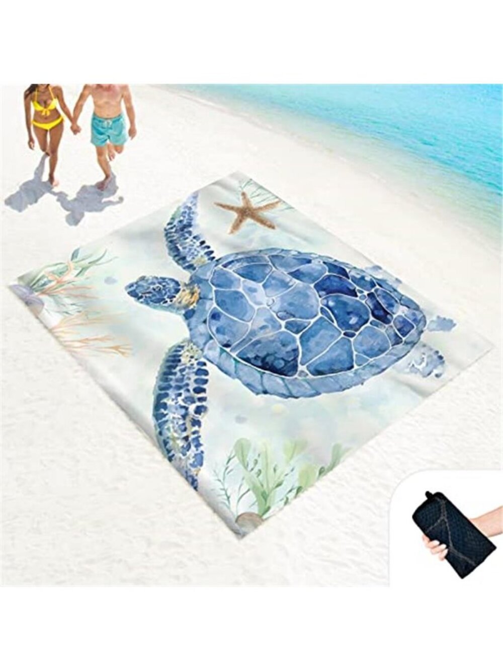 Oversized Beach Blanket Sandproof Waterproof Picnic Mat Turtle Print 100x80